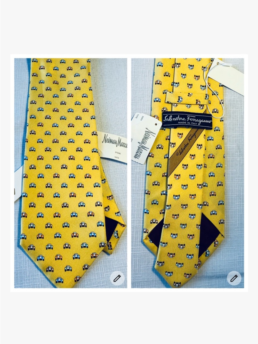 Salvatore Ferragamo Yellow Silk , Car Novelty , Italy , Neiman Marcus ,NWT